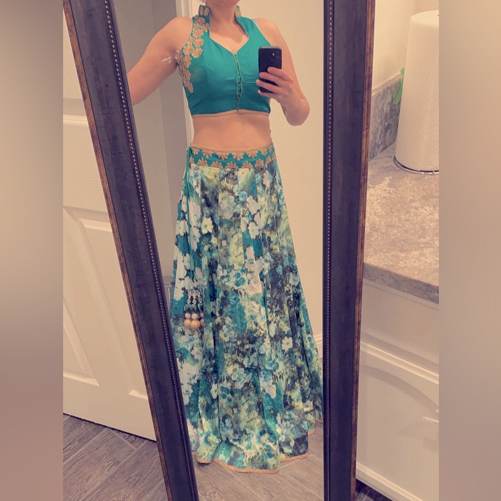 Green & Gold floral lehnga